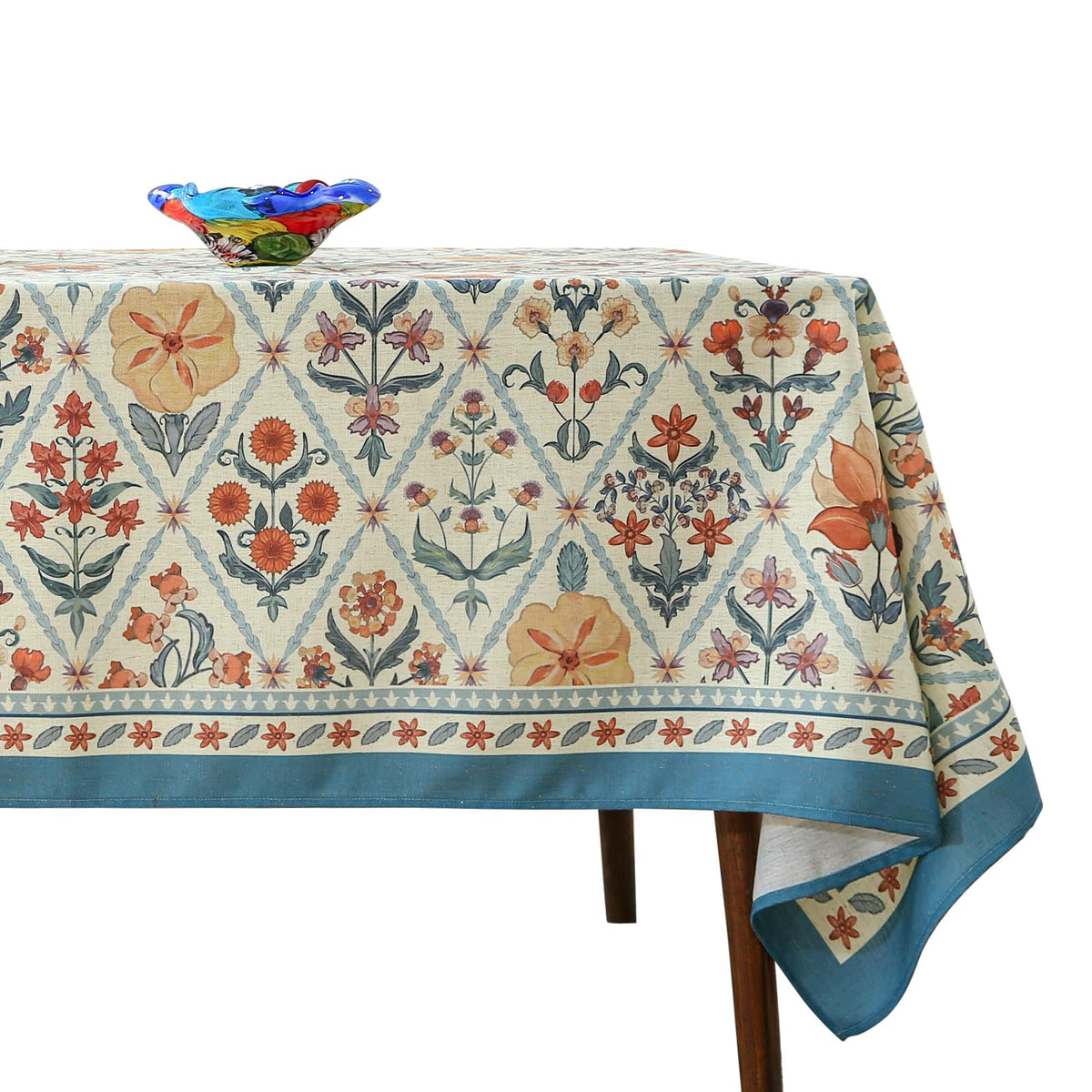 ISAENNE Designer French Linen Rectangular Tablecloth,118"x67"-Cornucopia