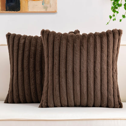 Pack of 2 Faux Fur Christmas Throw Pillow Covers 18x18 Inch, Cream White