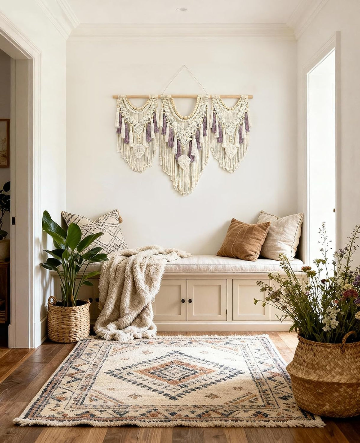 Tempospark Macrame Wall Hanging, 43"x32" Boho Wall Tapestry, Large Wall Art for Bedroom, Living Room, Dining Room, Nursery, Gallery, Office (Leaf&Bead)
