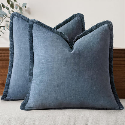 MIULEE Linen Fringe Decorative Throw Pillow Covers Natural Beige 20x20