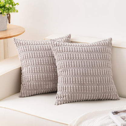 Pack of 2 Corduroy Decorative Throw Pillow Covers 18x18 Inch, Cream White