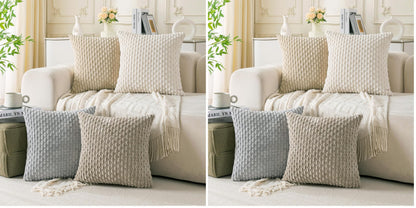 Set of 4 Neutral Decorative Throw Pillow Covers 18x18 Inch Corduroy Pillow Covers for Bed Couch Sofa Living Room Soft Square Cushion Cases