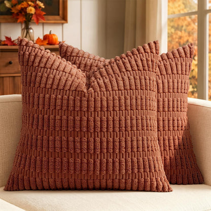 MIULEE Corduroy Decorative Throw Pillow Covers 18x18 Cream White Pack of 2