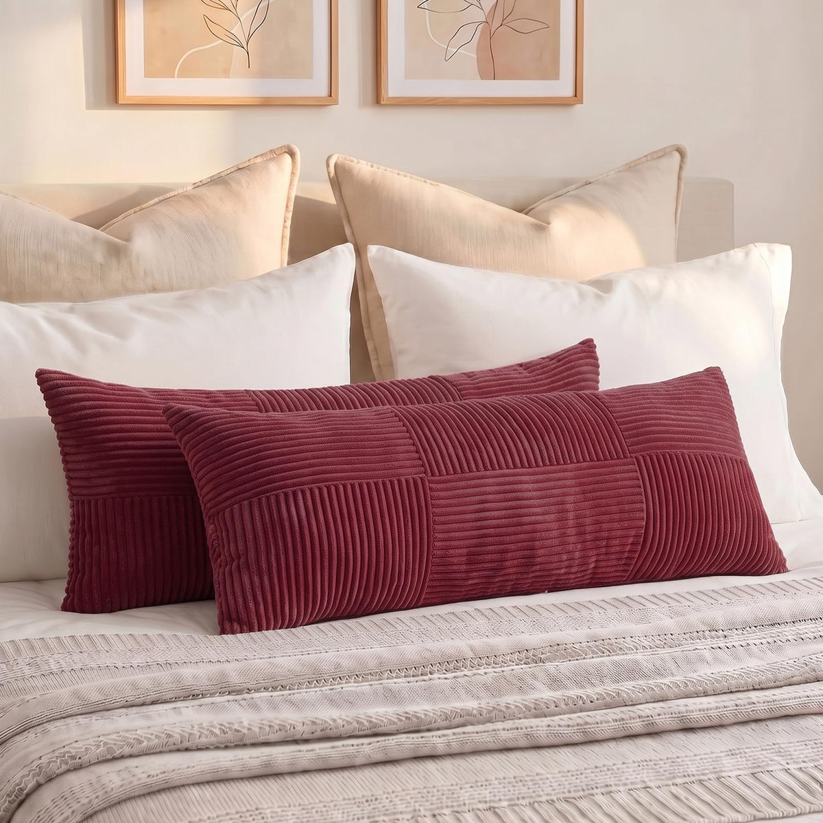 Fancy Homi 2 Packs Rust Boho Decorative Throw Pillow Covers 18x18 Inch for Couch Bed Sofa, Farmhouse Fall Home Decor, Soft Corss Corduroy Patchwork Textured Terracotta Accent Cushion Case 45x45 cm