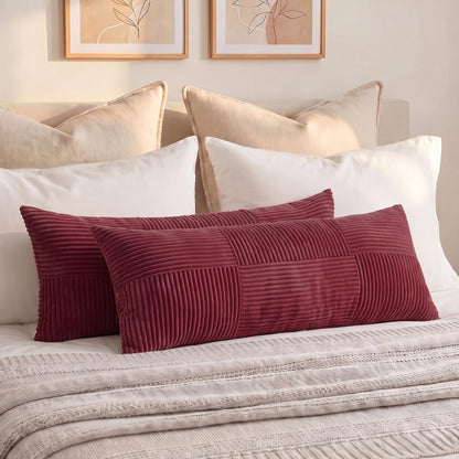 Fancy Homi 2 Packs Rust Boho Decorative Throw Pillow Covers 18x18 Inch for Couch Bed Sofa, Farmhouse Fall Home Decor, Soft Corss Corduroy Patchwork Textured Terracotta Accent Cushion Case 45x45 cm