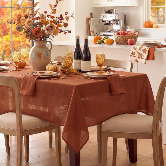 NOVILYS Rust Fall Rectangle Tablecloth with Linen Textured, 60 x 84 Inch