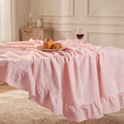 Moukeren 60 x 120 in Farmhouse Ruffle Striped Tablecloth, Pink, Striped
