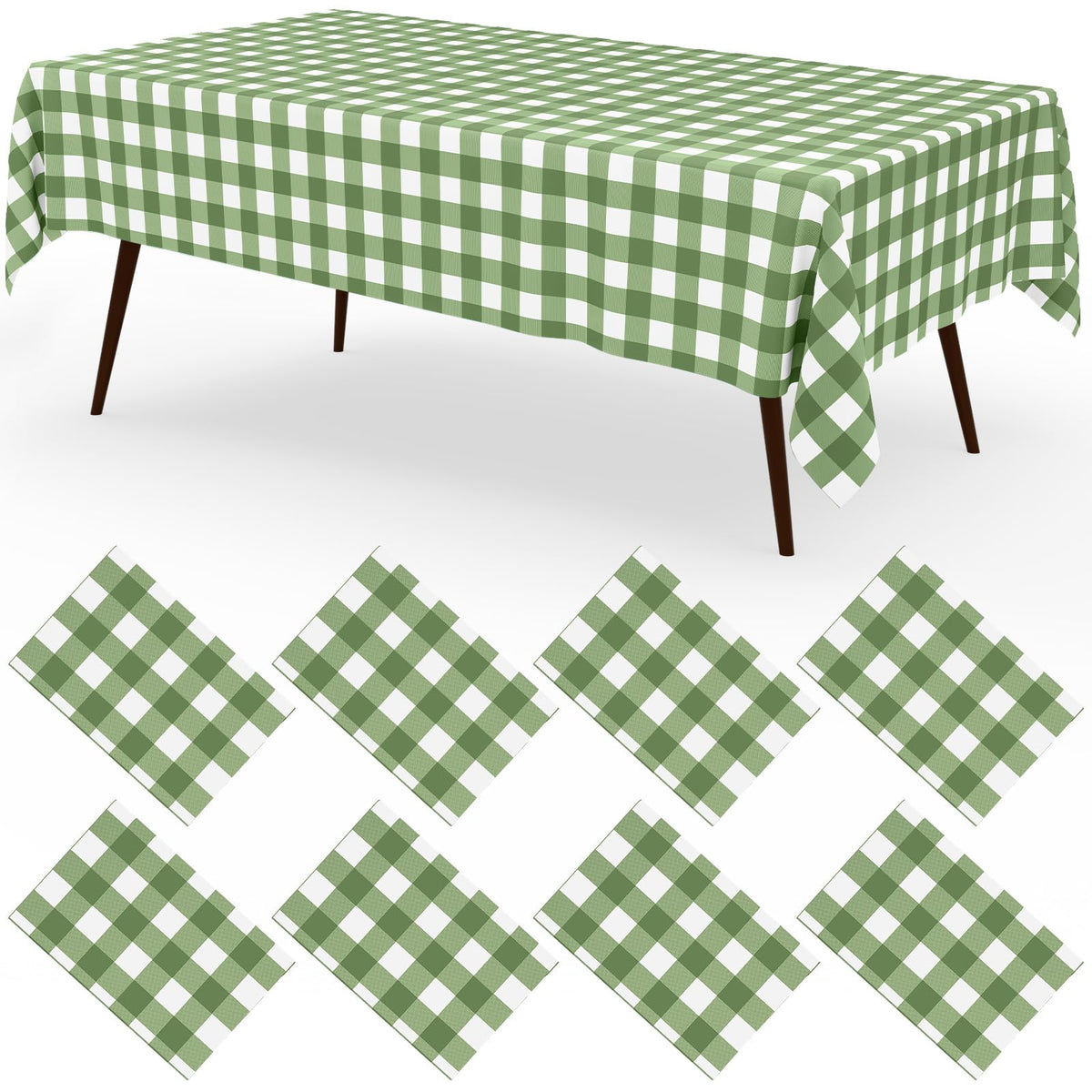 misaya 8 Packs Buffalo Disposable Table Cloth, 54 x 108 Inch Waterproof Plastic Tablecloth, Rectangle Khaki and White Checkered Table Covers for Picnic, Birthday, Party