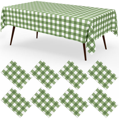 misaya 8 Packs Buffalo Disposable Table Cloth, 54 x 108 Inch Waterproof Plastic Tablecloth, Rectangle Khaki and White Checkered Table Covers for Picnic, Birthday, Party