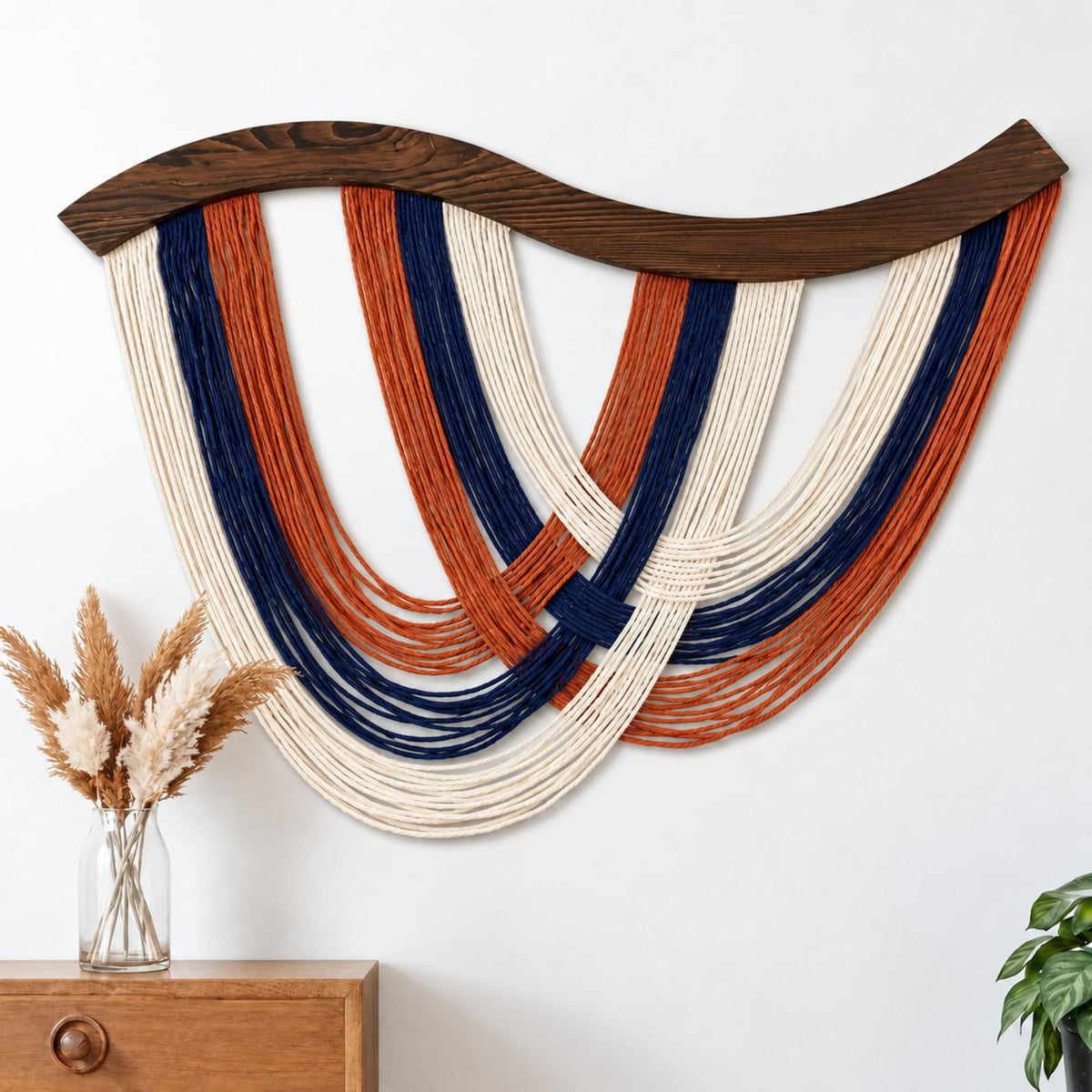 Green Macrame Wall Hanging Dip Dyed Yarn Wall Art, Modern Boho Decor