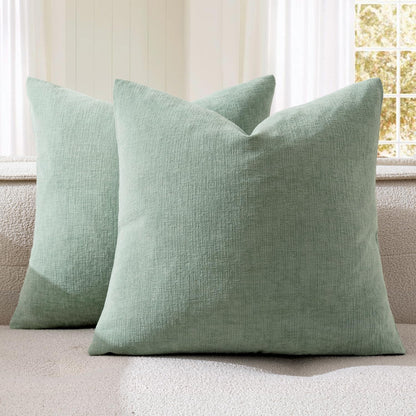 MIULEE Olive Green Chenille Couch Throw Pillow Covers, 18x18