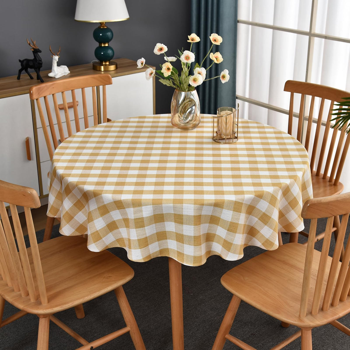Gingham Tablecloth Rectangle Table Cloth Heavy Duty Cotton Checkered Table Cover for Spring Picnic Kitchen Dining(C-Beige, 52x70 inch)