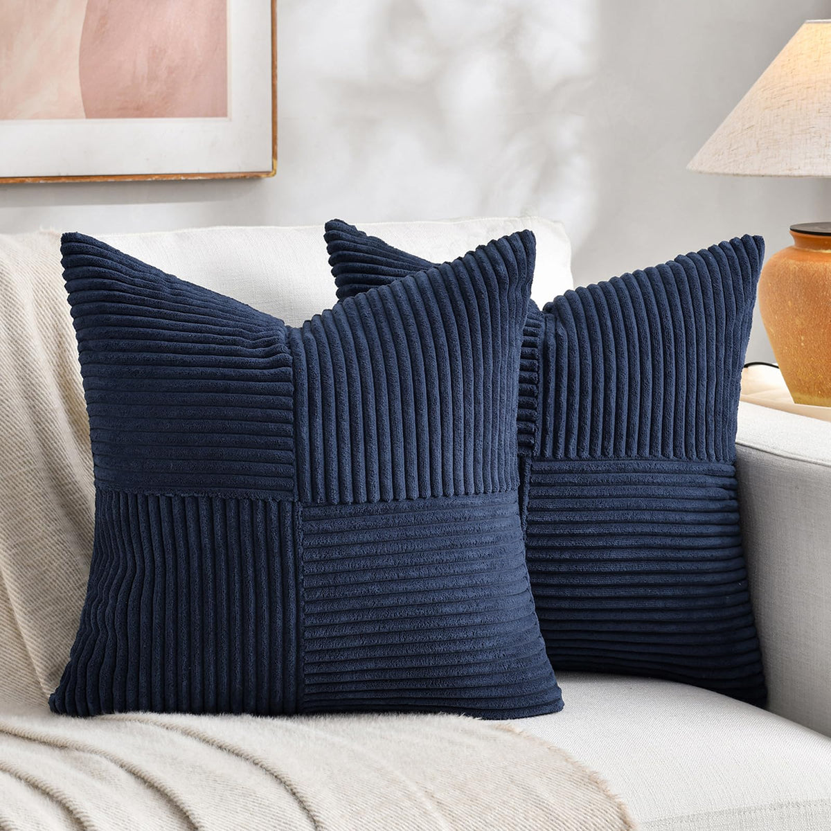 Fancy Homi 2 Packs Rust Boho Decorative Throw Pillow Covers 18x18 Inch for Couch Bed Sofa, Farmhouse Fall Home Decor, Soft Corss Corduroy Patchwork Textured Terracotta Accent Cushion Case 45x45 cm
