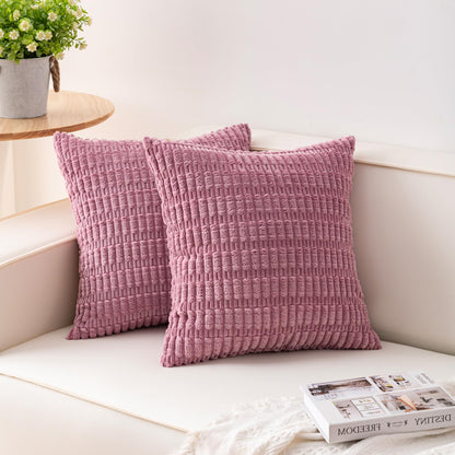 Pack of 2 Corduroy Decorative Throw Pillow Covers 18x18 Inch, Cream White