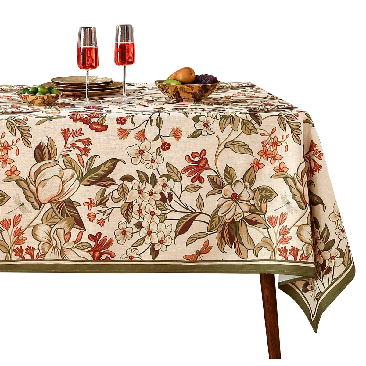 ISAENNE Designer French Linen Rectangular Tablecloth,118"x67"-Cornucopia