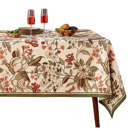 ISAENNE Designer French Linen Rectangular Tablecloth,118"x67"-Cornucopia