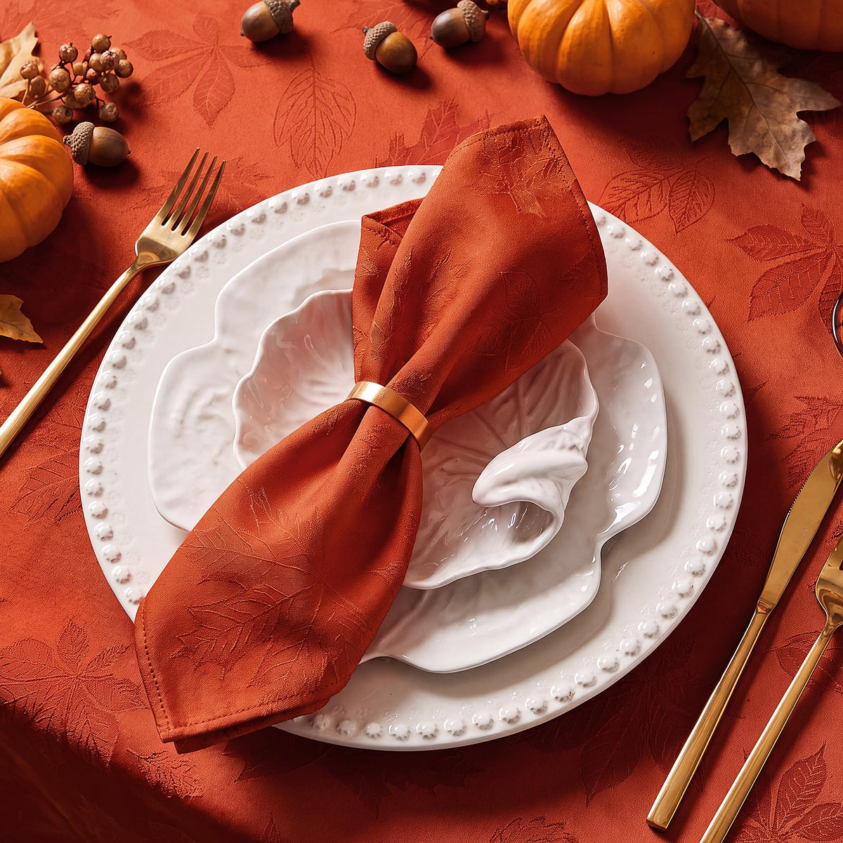 Softalker Fall Jacquard Rectangle Tablecloth, 60 x 84 Inch Burnt Orange