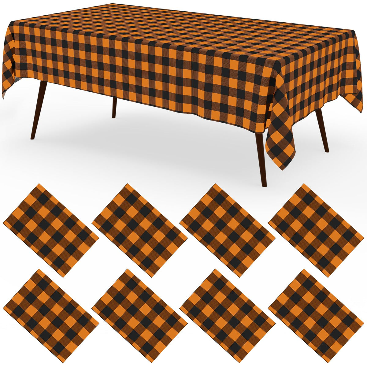 misaya 8 Packs Buffalo Disposable Table Cloth, 54 x 108 Inch Waterproof Plastic Tablecloth, Rectangle Khaki and White Checkered Table Covers for Picnic, Birthday, Party