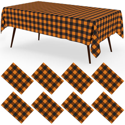 misaya 8 Packs Buffalo Disposable Table Cloth, 54 x 108 Inch Waterproof Plastic Tablecloth, Rectangle Khaki and White Checkered Table Covers for Picnic, Birthday, Party