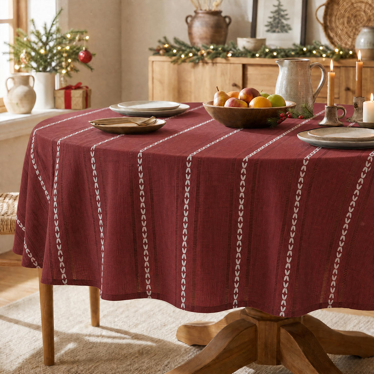 Horaldaily Beige Rectangular Tablecloth, 60×84 Inch, Farmhouse Decor