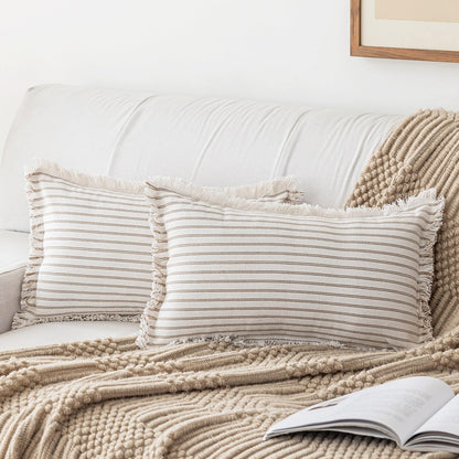 YEENAASY Throw Pillow Covers 18x18 Boho Striped Pillow Cases with Tassel