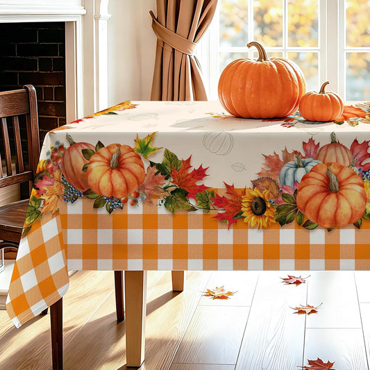 Hexagram Fall Tablecloth 60 x 84 Inches, Plaid Fall Table Cloth Rectangle