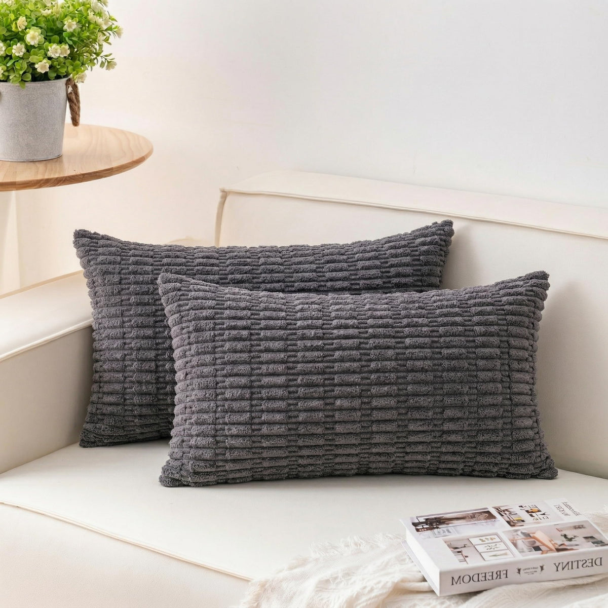 Pack of 2 Corduroy Decorative Throw Pillow Covers 18x18 Inch, Cream White
