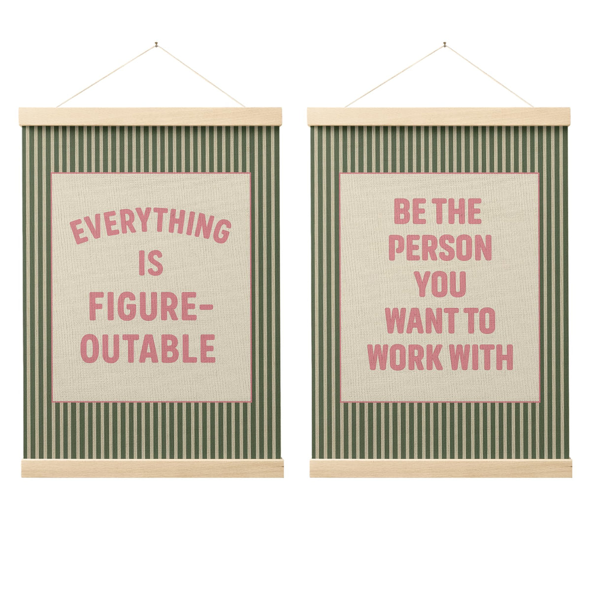 FGFK Everything Is Figureoutable Positive Affirmations Wall Art Poster Hanger Frame, Retro Pink and Green Inspirational Canvas Prints Framed Wall Decor for Office Classroom Home Bedroom, 12x16 Inch