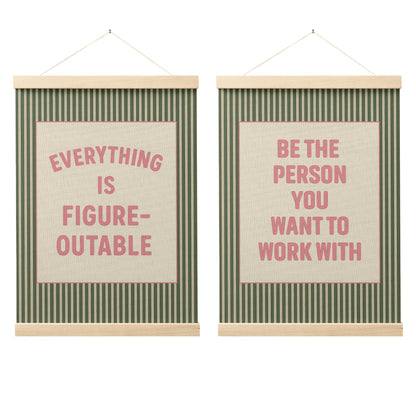 FGFK Everything Is Figureoutable Positive Affirmations Wall Art Poster Hanger Frame, Retro Pink and Green Inspirational Canvas Prints Framed Wall Decor for Office Classroom Home Bedroom, 12x16 Inch