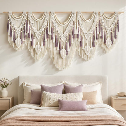 Tempospark Macrame Wall Hanging, 43"x32" Boho Wall Tapestry, Large Wall Art for Bedroom, Living Room, Dining Room, Nursery, Gallery, Office (Leaf&Bead)