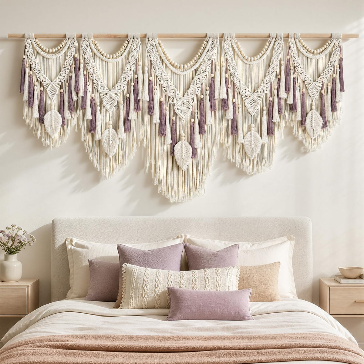Tempospark Macrame Wall Hanging, 43"x32" Boho Wall Tapestry, Large Wall Art for Bedroom, Living Room, Dining Room, Nursery, Gallery, Office (Leaf&Bead)