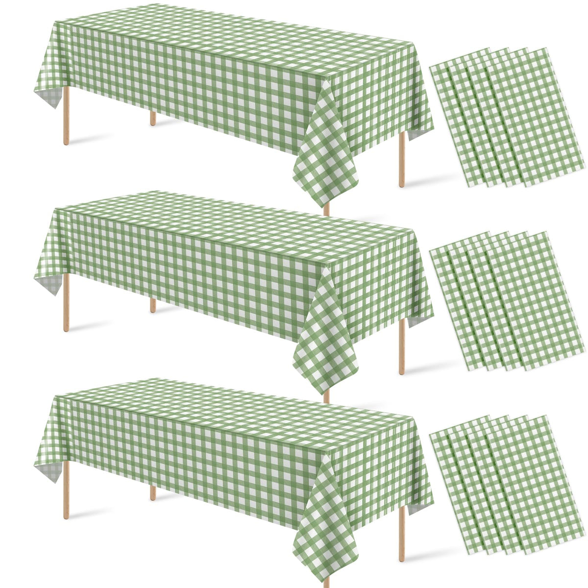 6 Pcs Sage Green Gingham Tablecloths, Checkered Table Covers 54 x 108 Inch