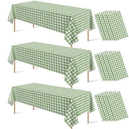 3 Pcs Sage Green Gingham Tablecloths, Checkered Table Covers 54 x 108 Inch