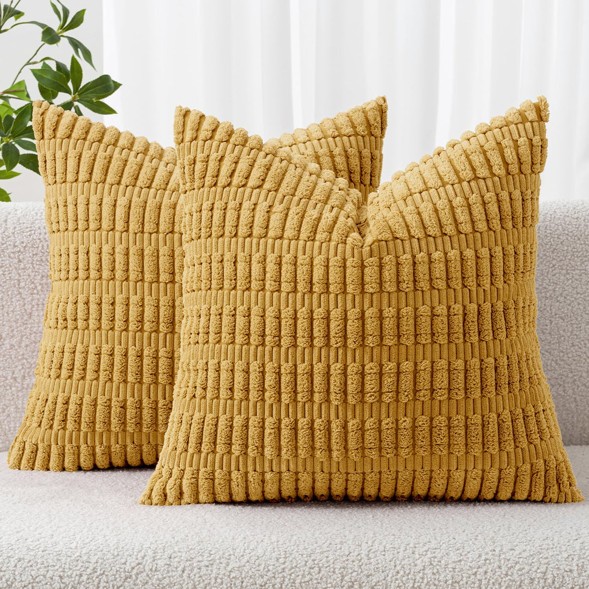 MIULEE Corduroy Decorative Throw Pillow Covers 18x18 Cream White Pack of 2
