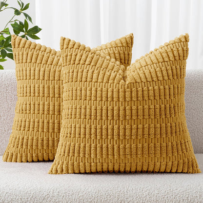 MIULEE Corduroy Decorative Throw Pillow Covers 18x18 Cream White Pack of 2