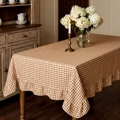 Mindsoft Light Pink Gingham Ruffled Tablecloth, 52 x 70 Inches, Rectangle