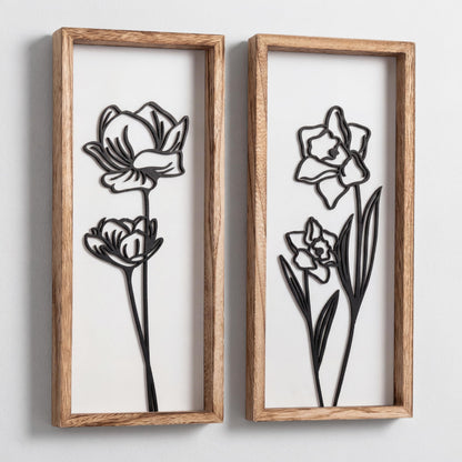 Tide and Tales Floral 3D Green Wall Art, Botanical Wall Decor, Set of 2