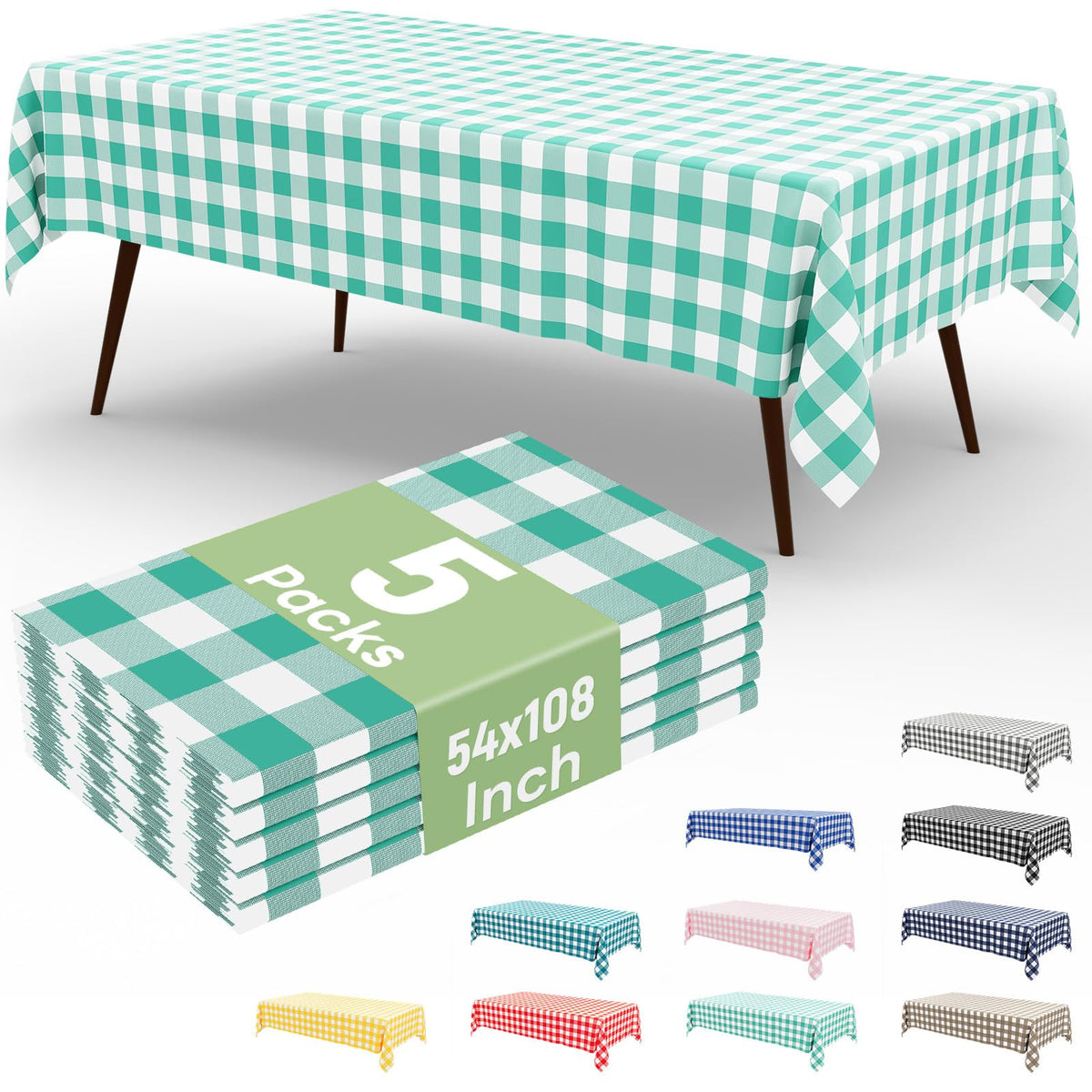 misaya 3 Packs Khaki White Buffalo Gingham Plastic Disposable Table Cloth