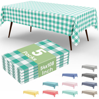 misaya 3 Packs Khaki White Buffalo Gingham Plastic Disposable Table Cloth