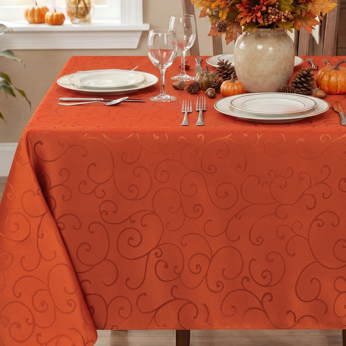 Romanstile Jacquard Rectangle Tablecloth, 60 x 104 Inch, Pink