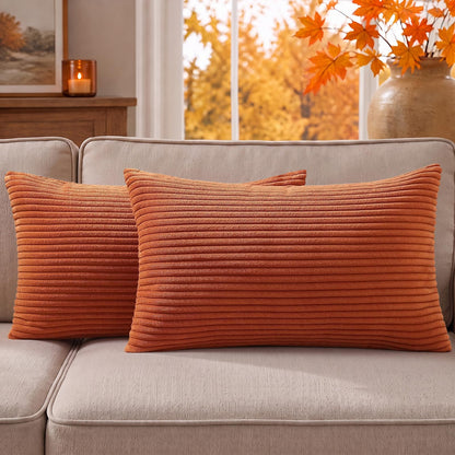 Mecatny Corduroy Fall Throw Pillow Covers 18x18 Set of 2 Olive Green