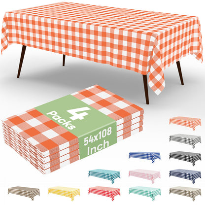 misaya 4 Packs Buffalo Disposable Table Cloth, 54 x 108 Inch Waterproof Plastic Tablecloth, Rectangle Red and White Checkered Table Covers for Picnic, Birthday, Party, Back to School