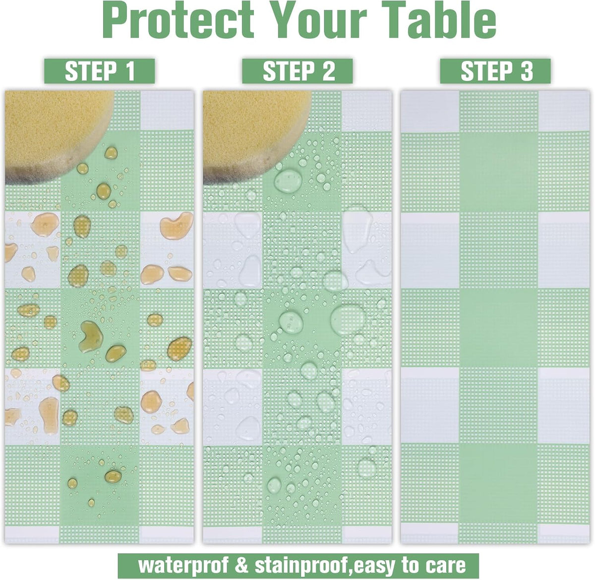 Kesfey 3 Packs Sage Green Gingham Tablecloth Sage Green and White Checkered Table Cloths 54 x 108 Inches Disposable Plastic Gingham Tablecovers Waterproof Picnic Camping Table Covers for Baby Shower