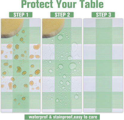 Kesfey 3 Packs Sage Green Gingham Tablecloth Sage Green and White Checkered Table Cloths 54 x 108 Inches Disposable Plastic Gingham Tablecovers Waterproof Picnic Camping Table Covers for Baby Shower
