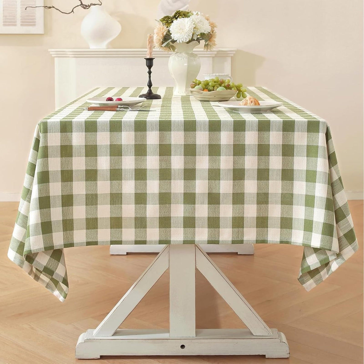 Laolitou Spring Pink Gingham Table Cloth Rectangle Tables Buffalo Plaid Checkered Tablecloth Cotton Linen Farmhouse Tablecloths Washable Wrinkle Free for Picnic Kitchen, 60"x75" 4-6 Seats