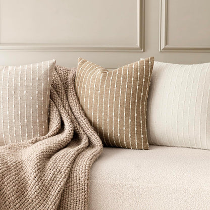 Foindtower Decorative Striped Boucle Throw Pillow Covers 18x18 Inch Camel