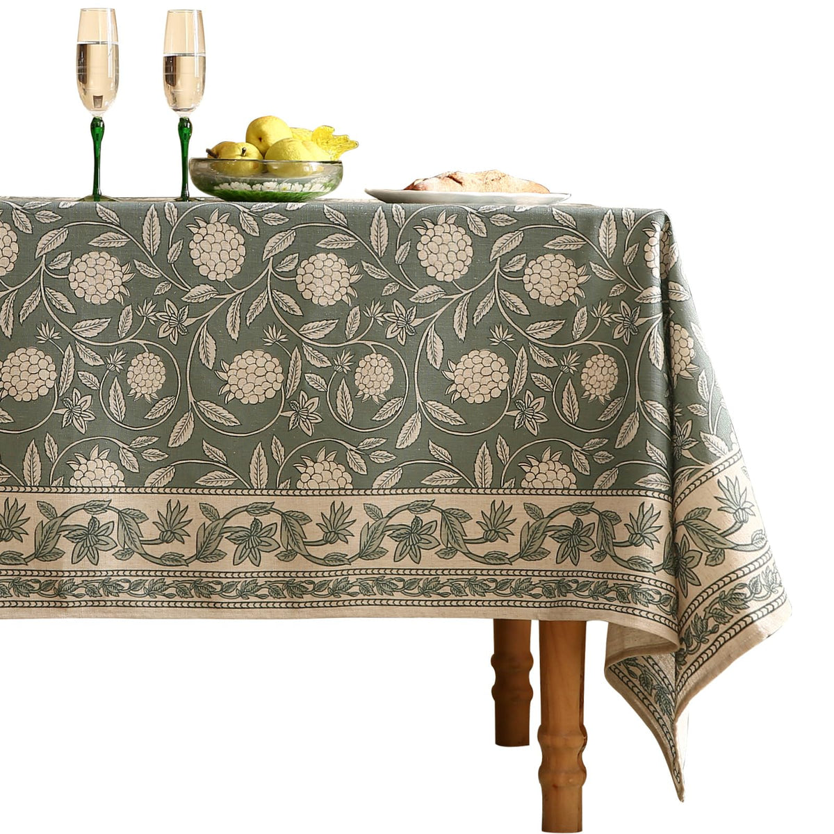 ISAENNE Designer French Linen Rectangular Tablecloth,118"x67"-Cornucopia