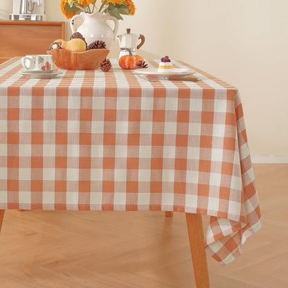 Alsoo Checkered Tablecloth Rectangle Gingham Table Cloth Washable Cotton Linen Fall Thanksgiving Buffalo Plaid Table Cover for Picnic Kitchen Dining Room, Orange and White, 60 * 75 inch