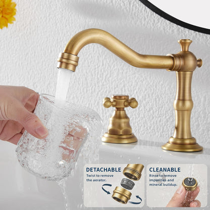8" 2 Handles 3 Holes Bathroom Sink Faucet Antique Brass