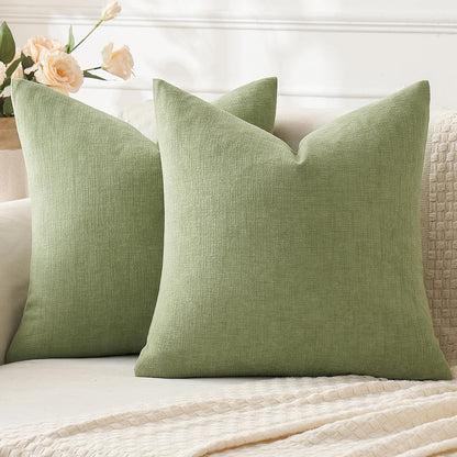 MIULEE Olive Green Chenille Couch Throw Pillow Covers, 18x18
